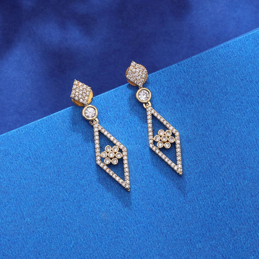 Gold Color American Diamond Earrings with Luxurious Party Wear Appeal