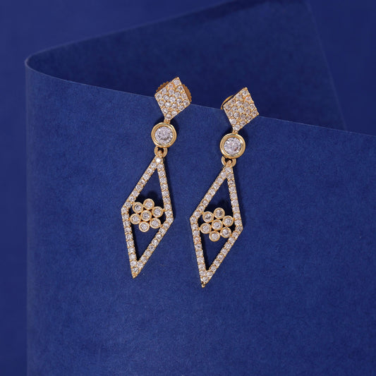 Gold Color American Diamond Earrings with Luxurious Party Wear Appeal
