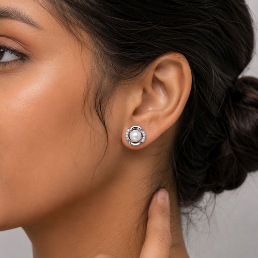 Silver Color American Diamond Earrings Featuring Premium Sparkling Designer Finish