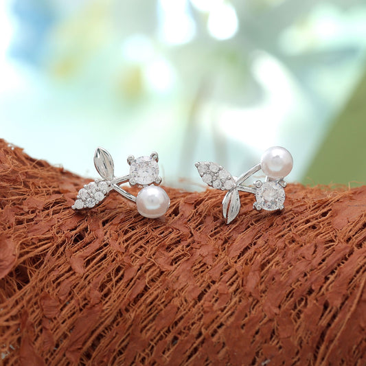 Silver Color American Diamond Earrings Featuring Classic Elegant Jewelry Finish