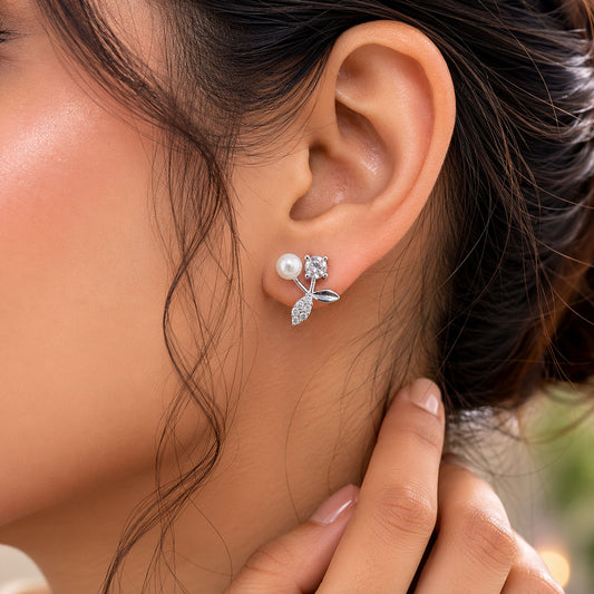 Silver Color American Diamond Earrings Featuring Classic Elegant Jewelry Finish
