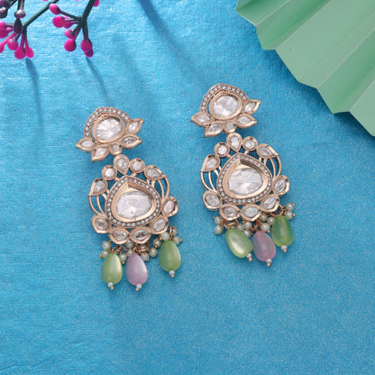 Light Pink & Light Green Color American Diamond Earrings Featuring Luxury Crystal Finish