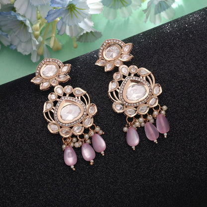 Light Pink Color American Diamond Earrings with Stylish Sparkling Designer Appeal