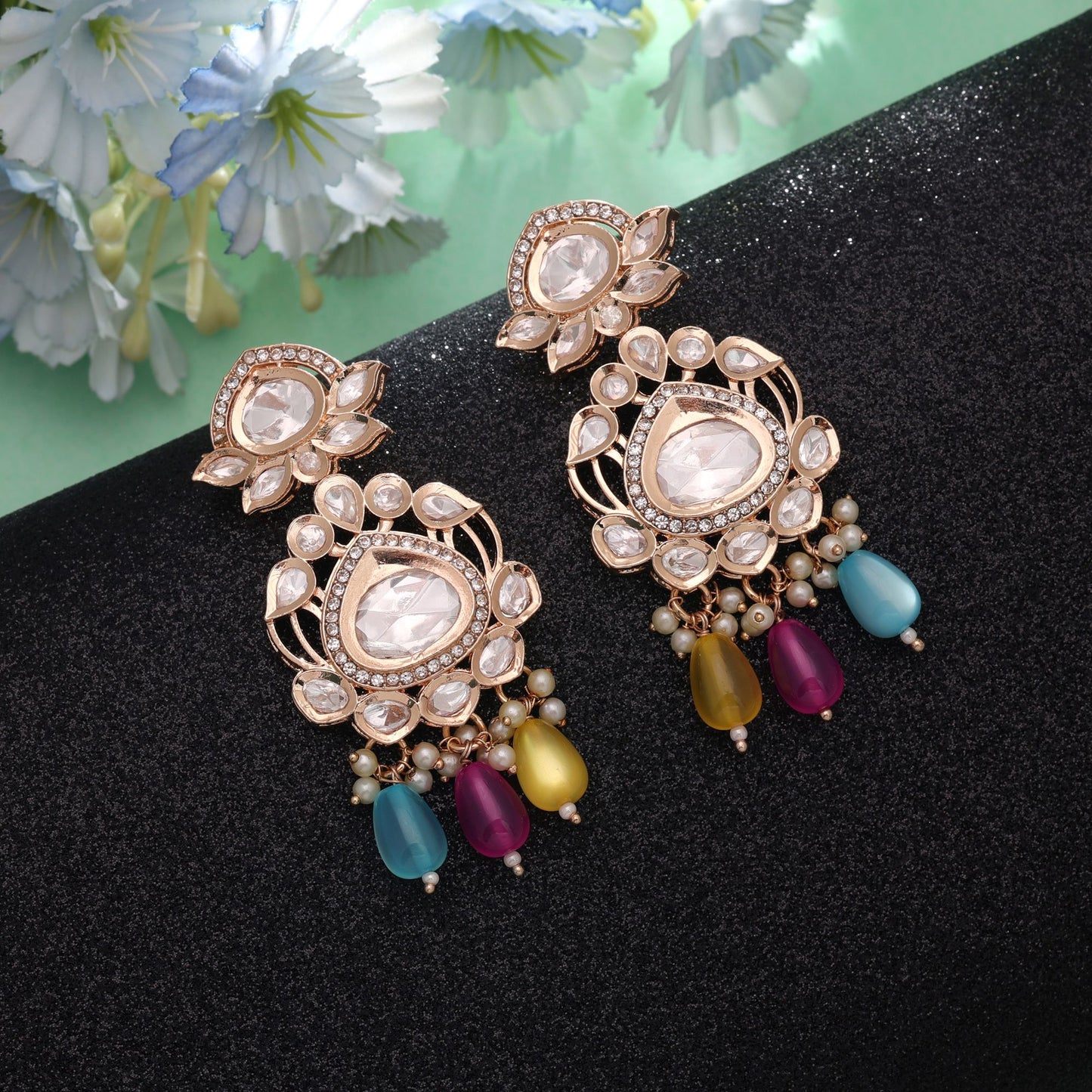 Multi Color American Diamond Earrings with Beautiful Designer Jewelry Collection Style