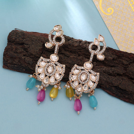 Polki Kundan & American Diamond Multi Color Drop Earrings Featuring Trendy Fashion Jewelry Collection Appeal