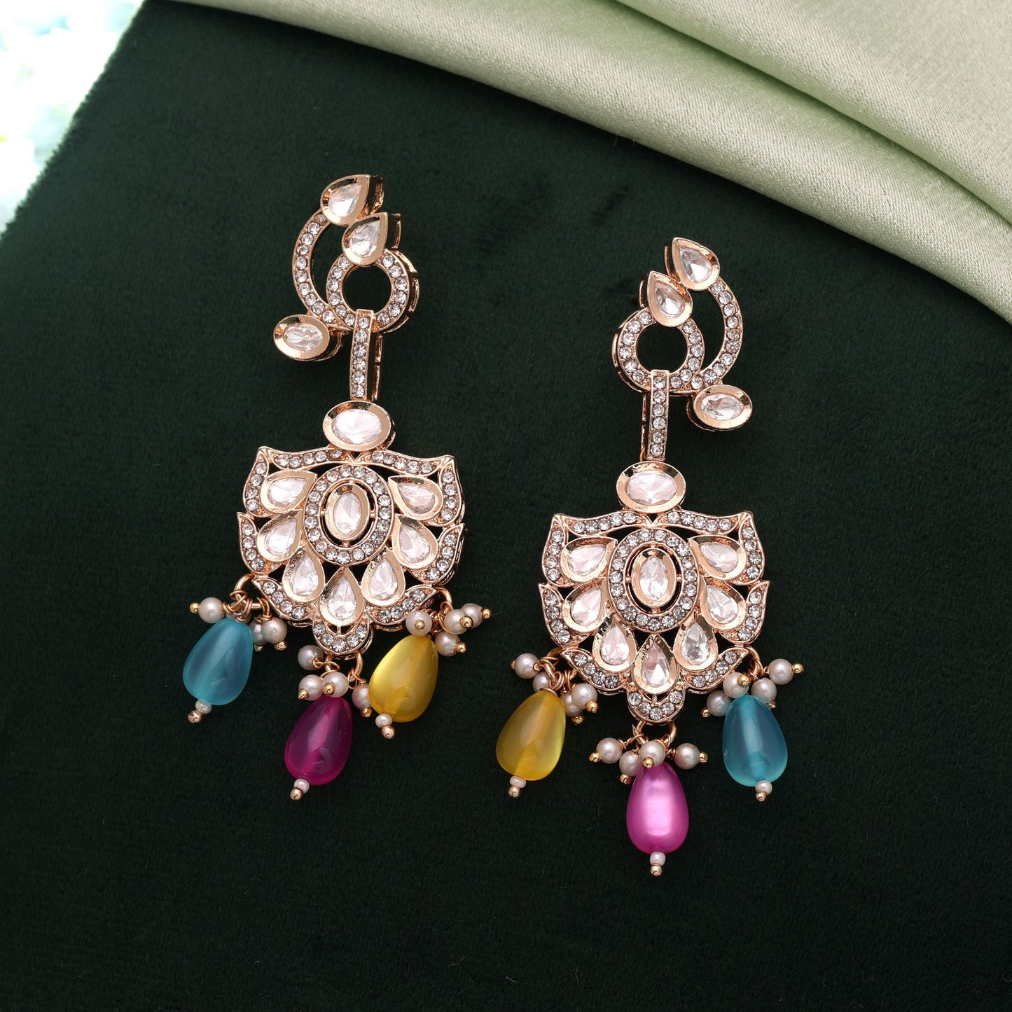 Multi Color American Diamond Earrings Featuring Trendy Fashion Jewelry Collection Appeal