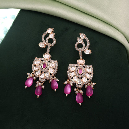 Pink Color American Diamond Earrings Crafted with Beautiful Premium Crystal Design
