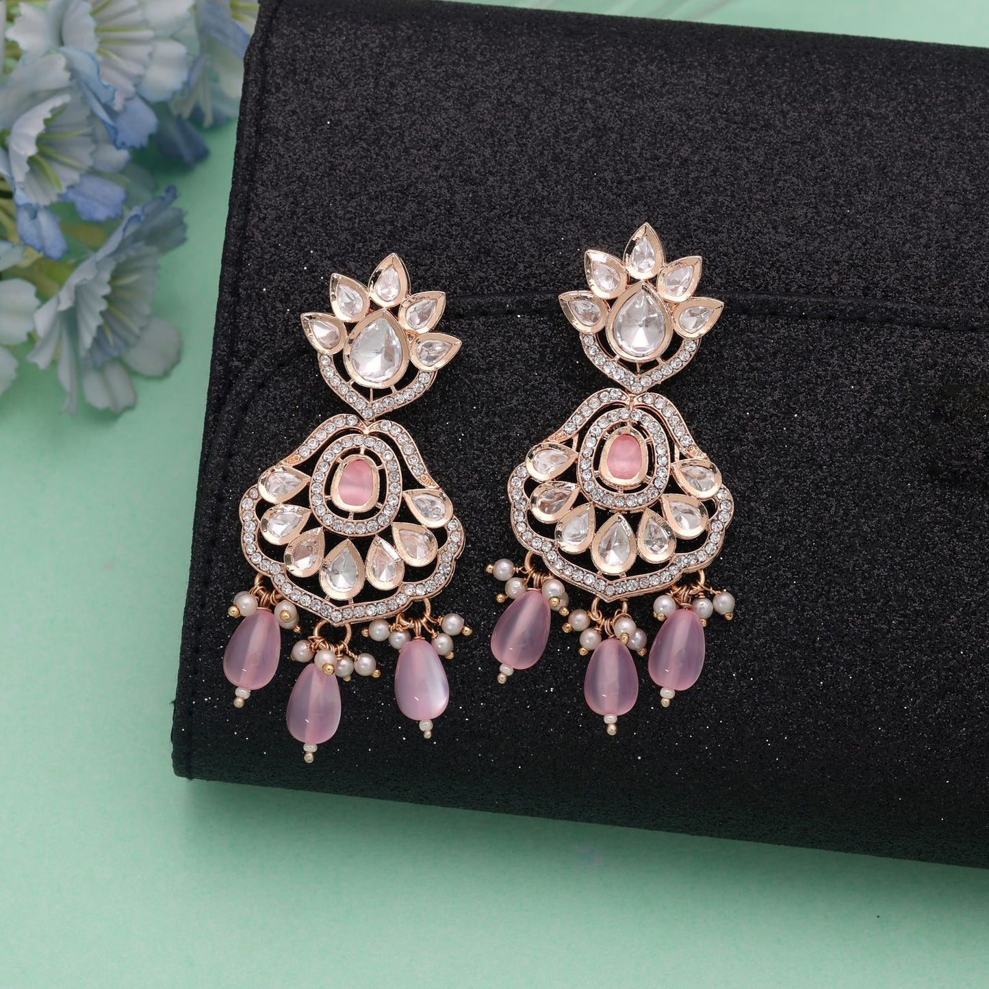 Light Pink Color American Diamond Earrings Crafted for Elegant Everyday Jewelry Style