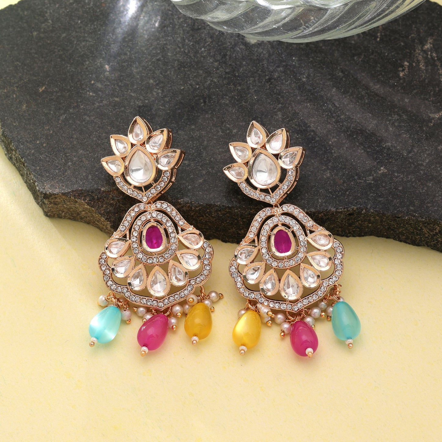 Multi Color American Diamond Earrings with Attractive Stylish Party Wear Appeal