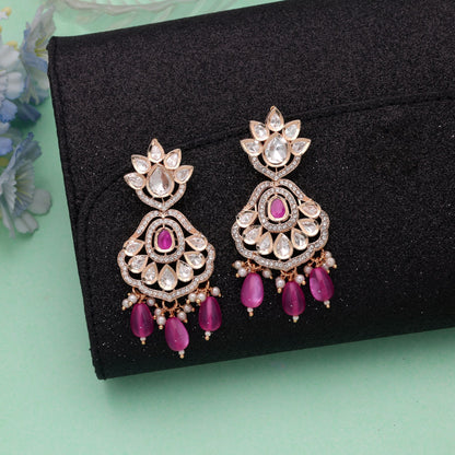 Pink Color American Diamond Earrings Featuring Elegant Designer Fashion Jewelry Style