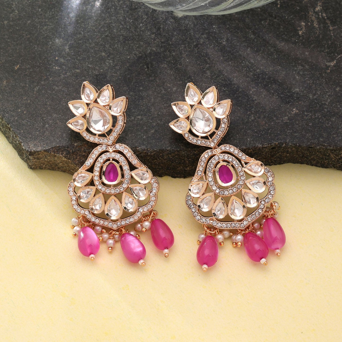 Pink Color American Diamond Earrings Featuring Elegant Designer Fashion Jewelry Style