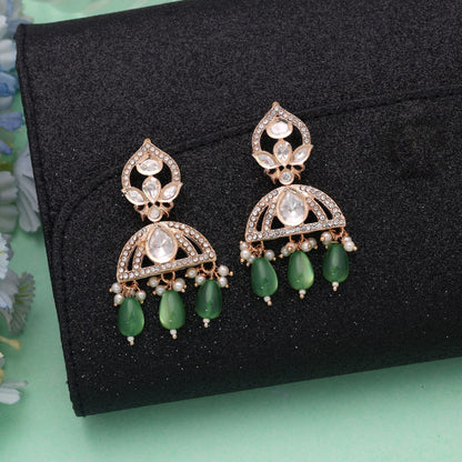 Green Color American Diamond Earrings with Elegant Premium Crystal Party Wear Style