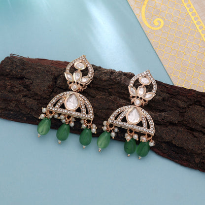 Green Color American Diamond Earrings with Elegant Premium Crystal Party Wear Style