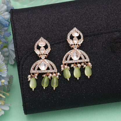 Light Green Color American Diamond Earrings with Elegant Modern Party Wear Design
