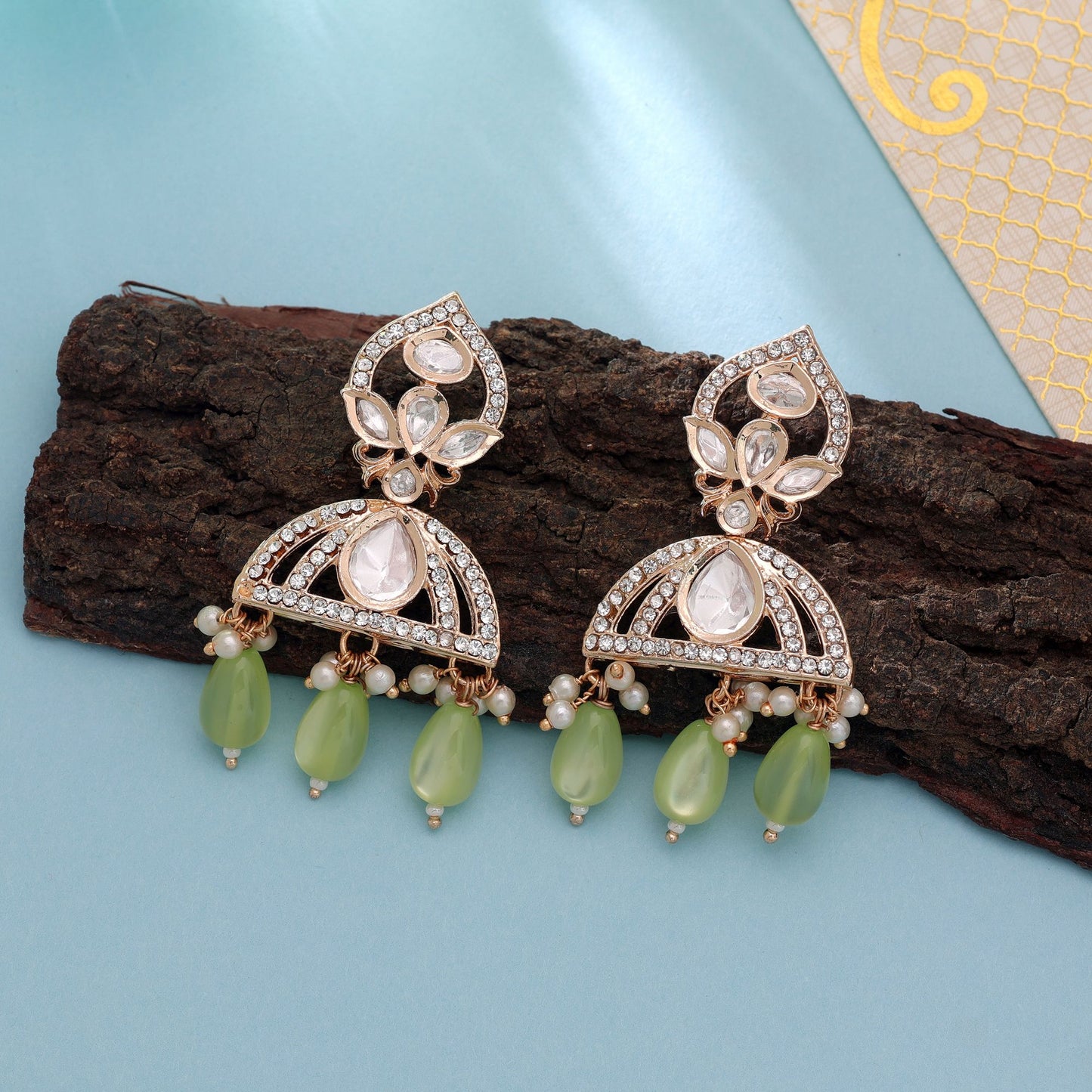 Light Green Color American Diamond Earrings with Elegant Modern Party Wear Design