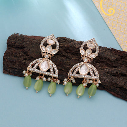Light Green Color American Diamond Earrings with Elegant Modern Party Wear Design