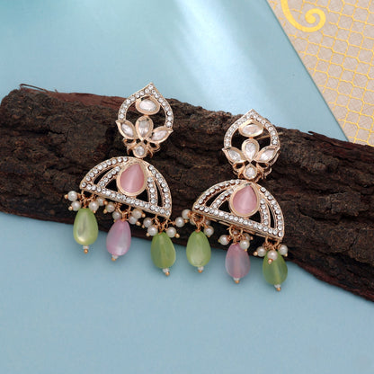 Light Pink & Light Green Color American Diamond Earrings with Luxury Crystal Appeal