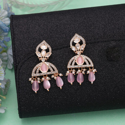 Light Pink Color American Diamond Earrings Featuring Premium Stylish Crystal Finish