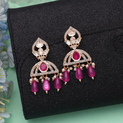 Pink Color American Diamond Earrings with Trendy Sparkling Fashion Jewelry Appeal