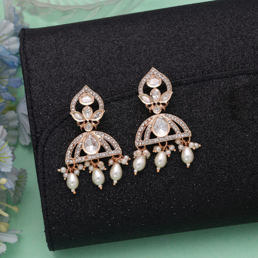 Polki Kundan & American Diamond White Color Drop Earrings Featuring Beautiful Luxury Crystal Design