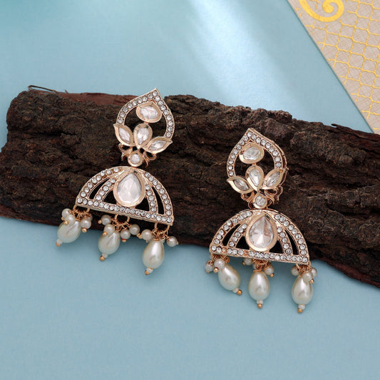 Polki Kundan & American Diamond White Color Drop Earrings Featuring Beautiful Luxury Crystal Design