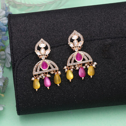Yellow Color American Diamond Earrings with Beautiful Sparkling Elegant Jewelry Style