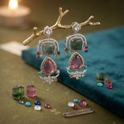 Light Pink Color American Diamond & Turkish Stone Earrings Featuring Elegant Crystal Style