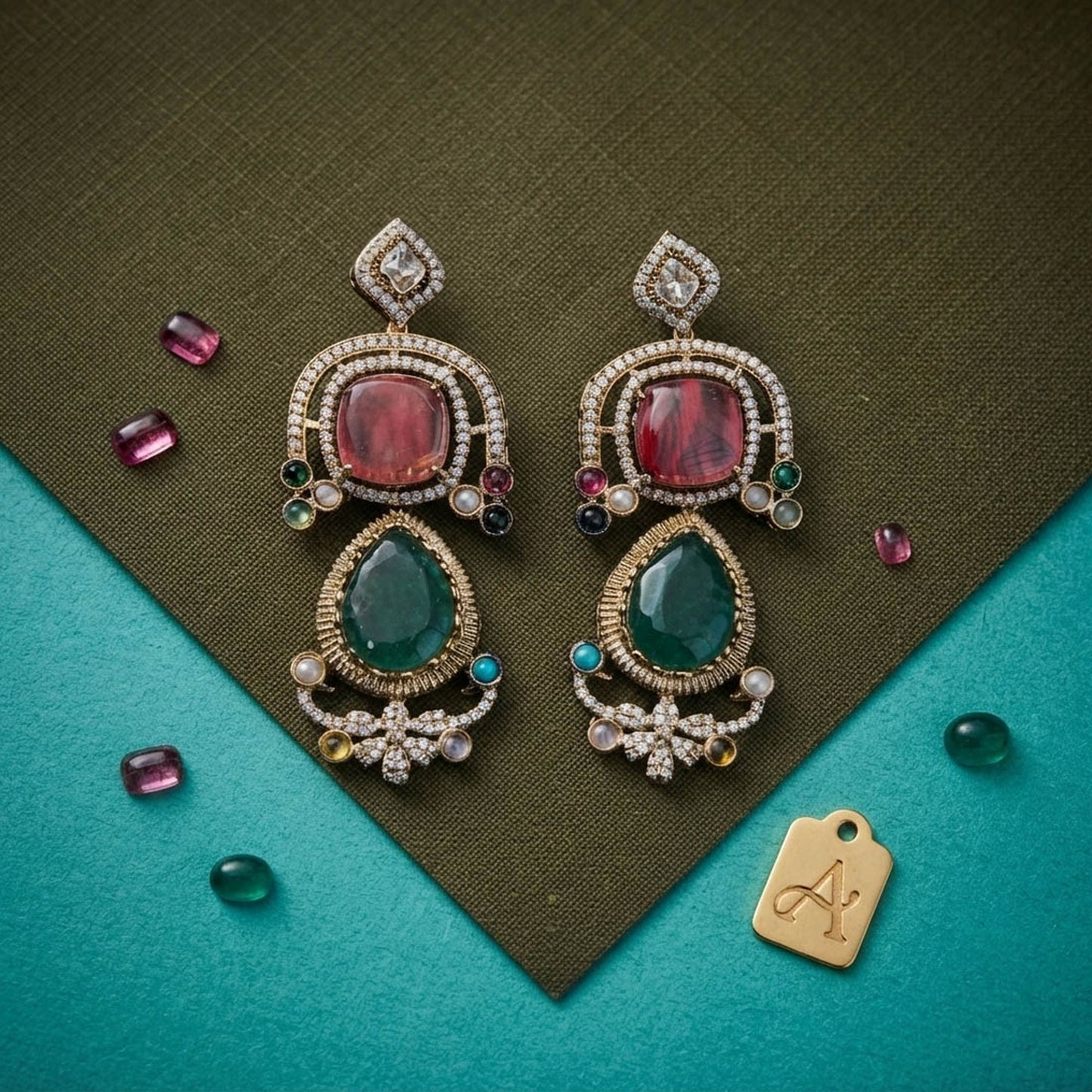 Mehendi Green Color American Diamond & Turkish Stone Earrings with Beautiful Traditional Appeal