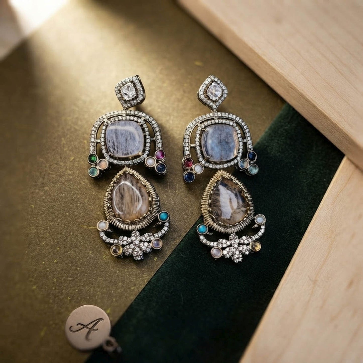 Sand Brown Color American Diamond & Turkish Stone Earrings with Graceful Ethnic Jewelry Appeal