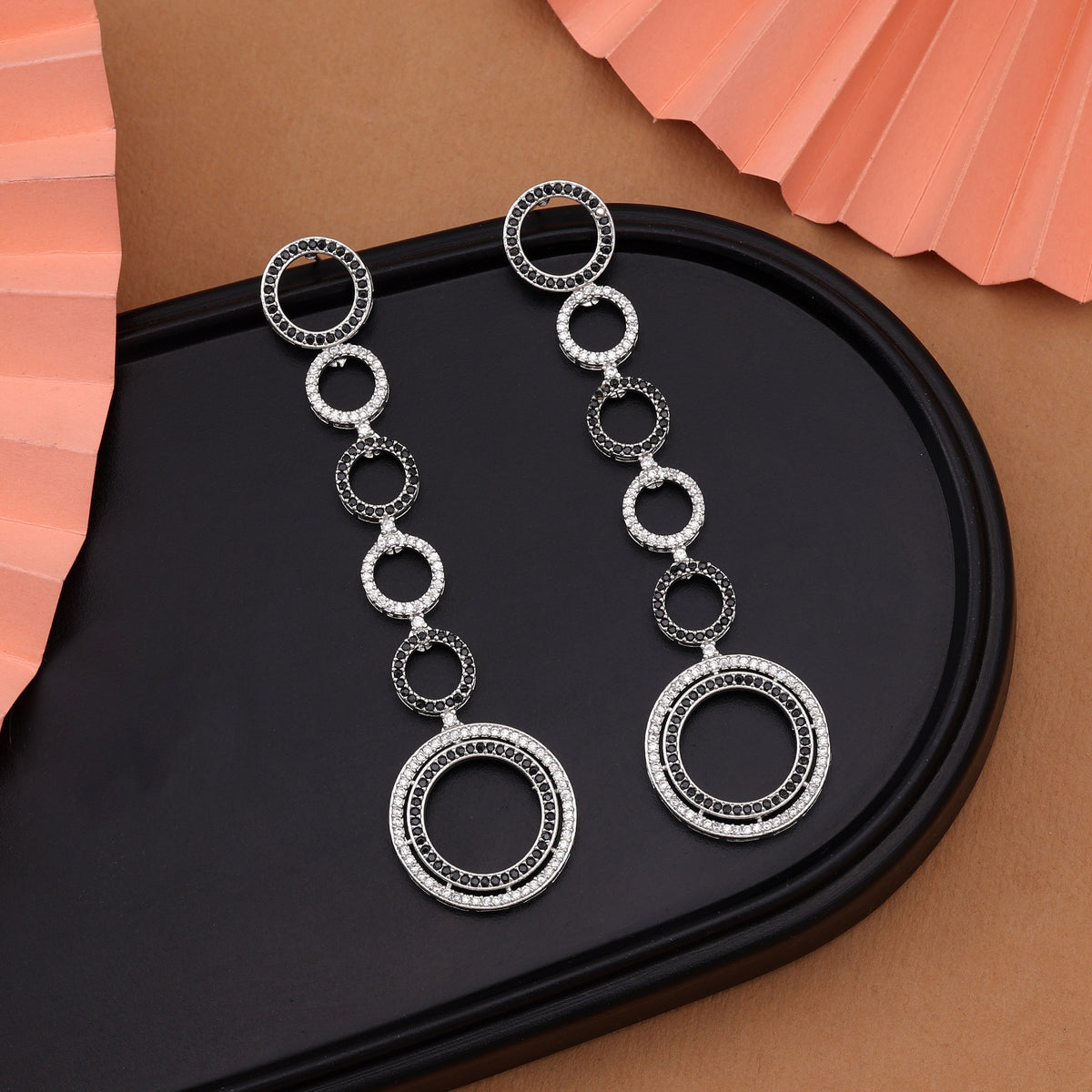 Bold Midnight Black Color American Diamond Earrings For Modern Fusion Wear