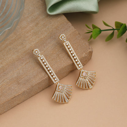 Radiant Metallic Gold Color American Diamond Earrings For Festive Celebrations