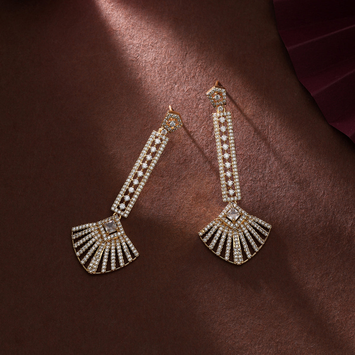 Radiant Metallic Gold Color American Diamond Earrings For Festive Celebrations