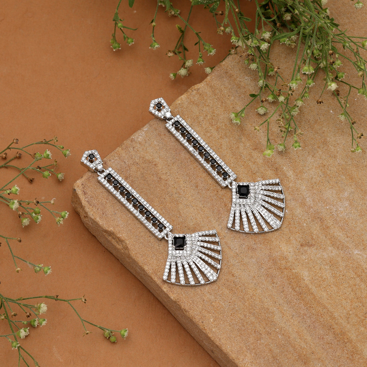 Classy Jet Black Color American Diamond Statement Earrings For Night Gatherings