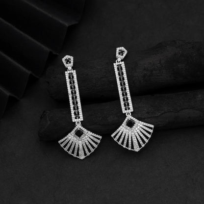 Classy Jet Black Color American Diamond Statement Earrings For Night Gatherings