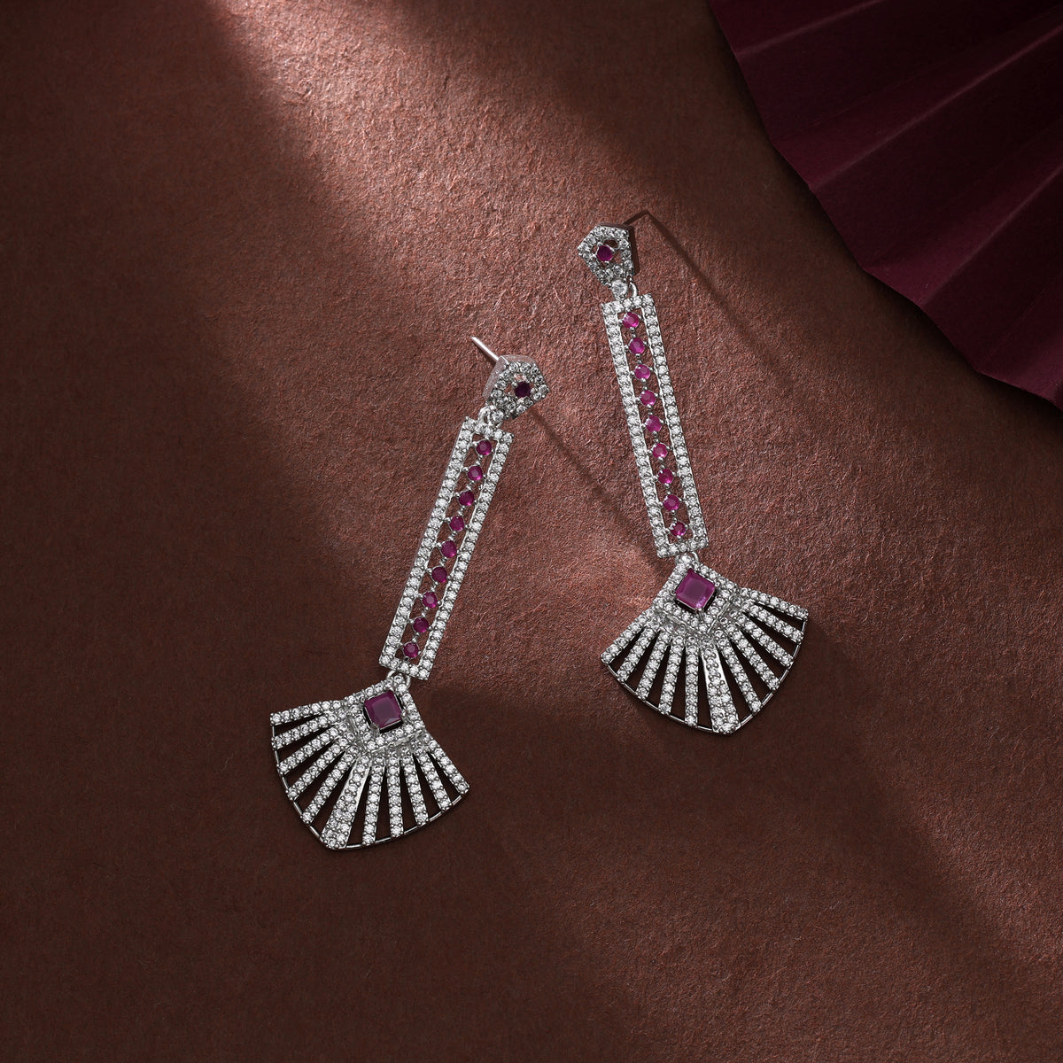Charming Baby Pink Color American Diamond Stud Earrings For Minimalist Styling