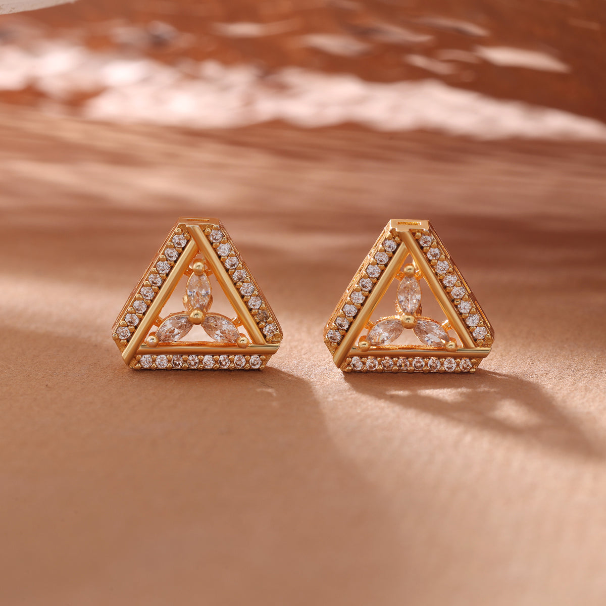Shimmering Fine Gold Color American Diamond Statement Earrings For Traditional Outfits