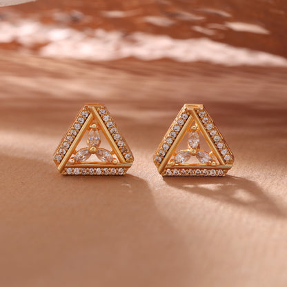 Shimmering Fine Gold Color American Diamond Statement Earrings For Traditional Outfits