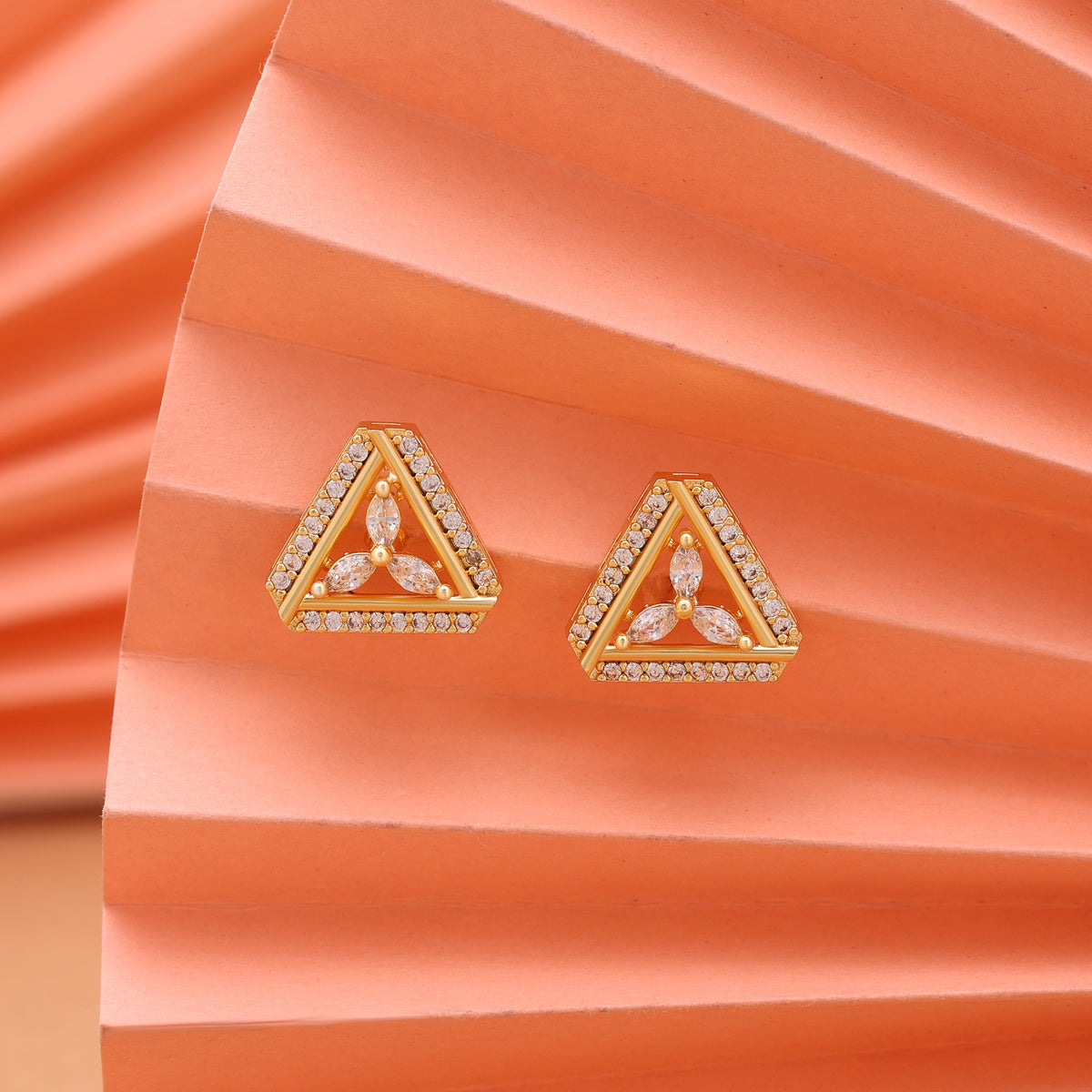 Shimmering Fine Gold Color American Diamond Statement Earrings For Traditional Outfits