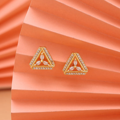 Shimmering Fine Gold Color American Diamond Statement Earrings For Traditional Outfits