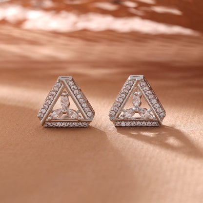 Sleek Metallic Silver Color American Diamond Drop Earrings For Western Dresses