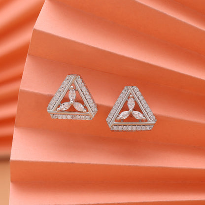 Sleek Metallic Silver Color American Diamond Drop Earrings For Western Dresses