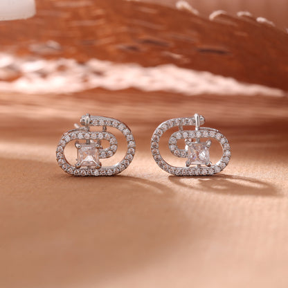 Graceful Polish Silver Color American Diamond Dangle Earrings For Formal Functions