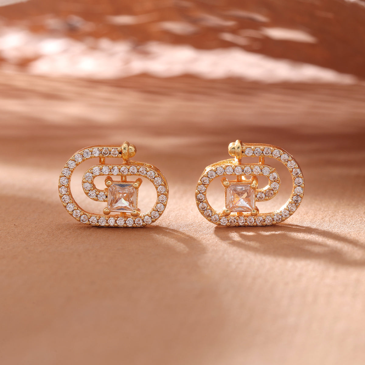 Opulent Sheen Gold Color American Diamond Chandbali Earrings For Grand Weddings