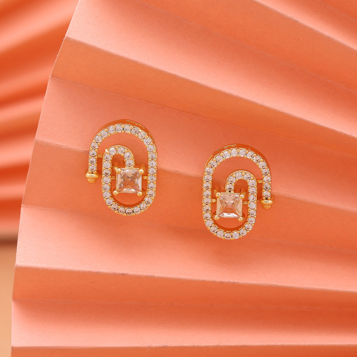 Opulent Sheen Gold Color American Diamond Chandbali Earrings For Grand Weddings