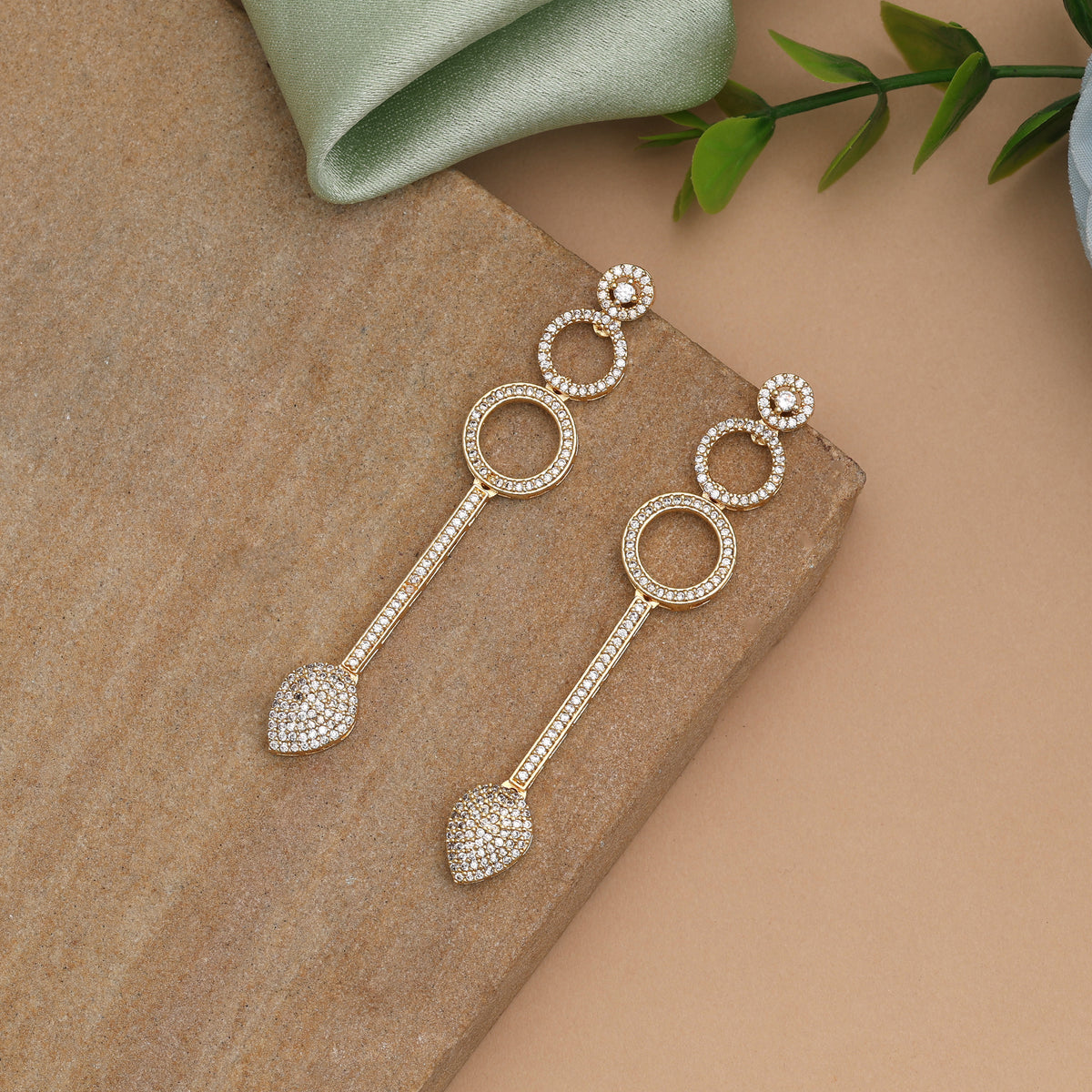 Elegant Royal Gold Color American Diamond Hanging Earrings For Celebration Wear
