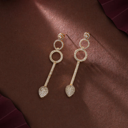 Elegant Royal Gold Color American Diamond Hanging Earrings For Celebration Wear