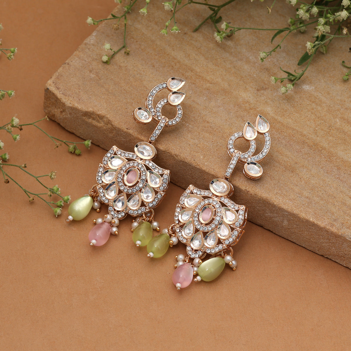 Glamorous Festive Multi Color American Diamond Earrings Designed For Special Events