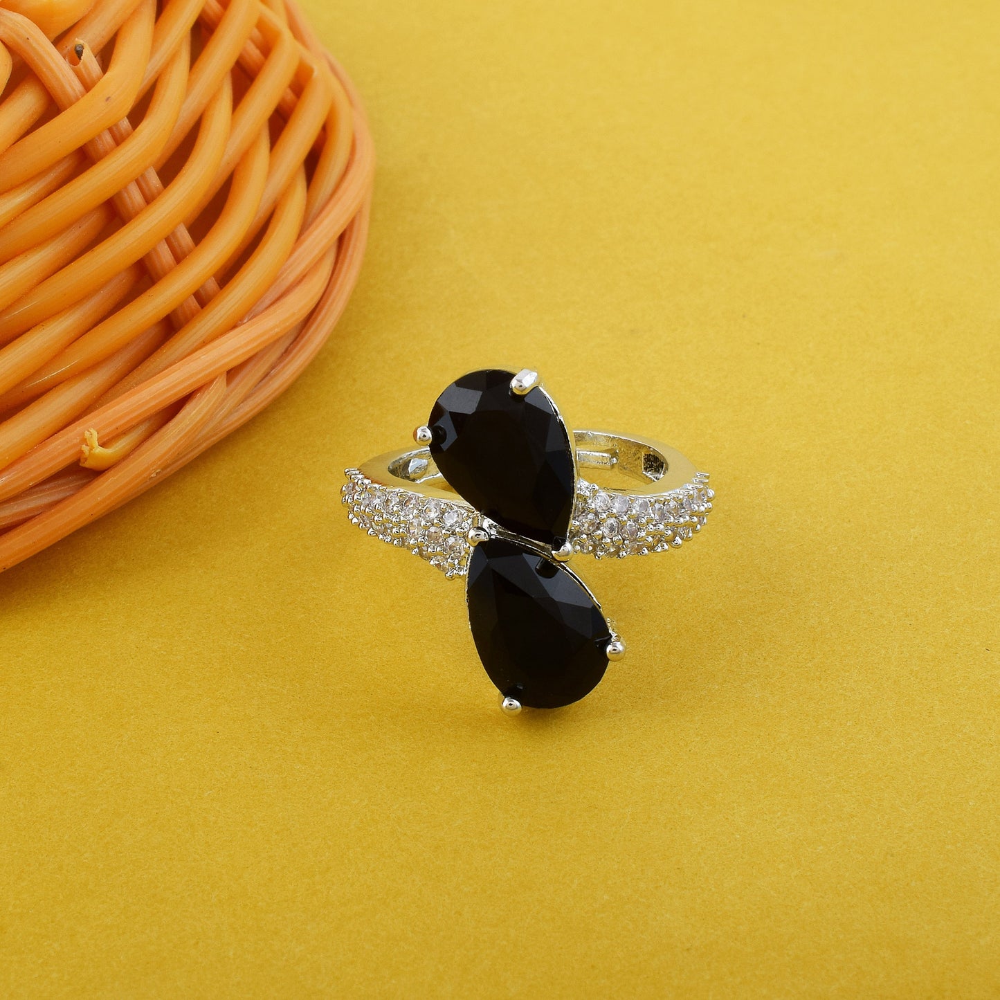 Elegant Black Color American Diamond Ring For All Special Occasions