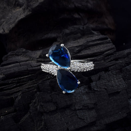 Sparkling Blue Color American Diamond Ring With Exquisite Shimmering Design