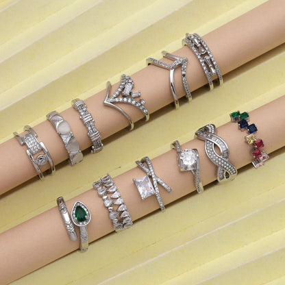 Elegant Silver Color Combo Of 12 Pieces American Diamond Rings For Daily Use